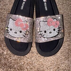 Hello Kitty Kids Slide Sandals - Black and Sparkling Silver